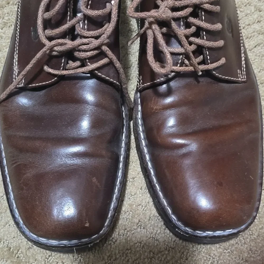 Born Men's 11.5 Casual Oxford Brown Leather Lace Up Round Toe Work M6031 G4
